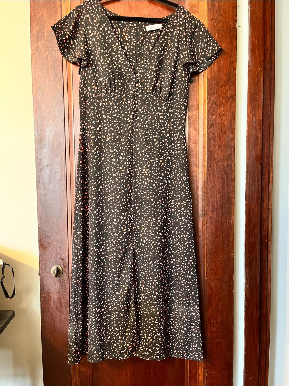BB Dakota Black Midi Dress with Pink Dot Print